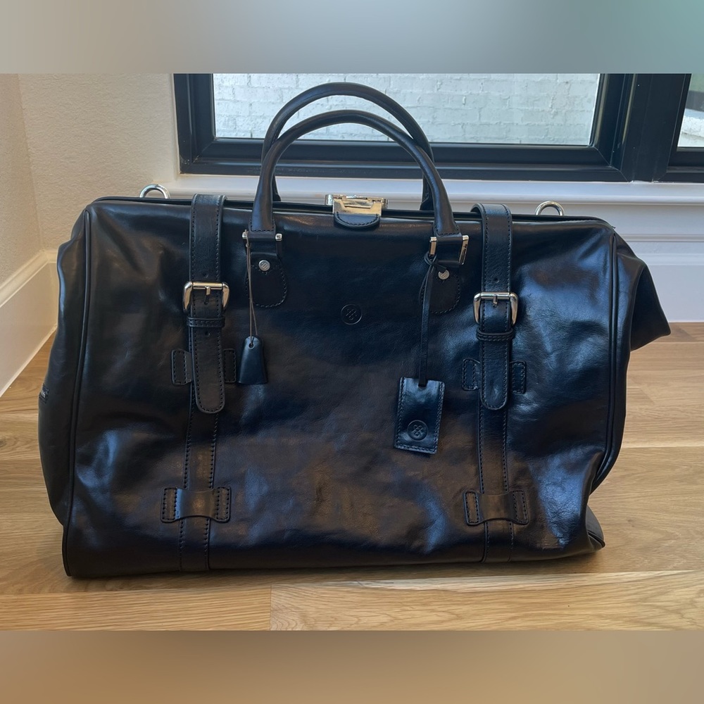 Maxwell Scott Black Leather Duffel Bag; Gassano Large Duffel Bag NEW